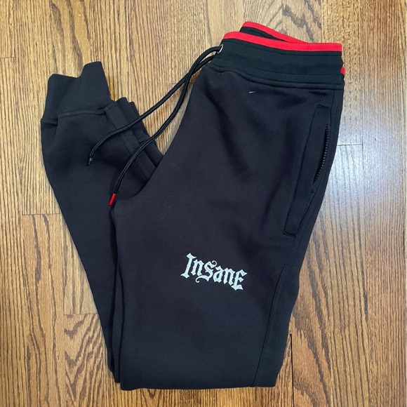 Insane OG Black Sweatpants Embrodiered Red Trim Size Small - Picture 1 of 11